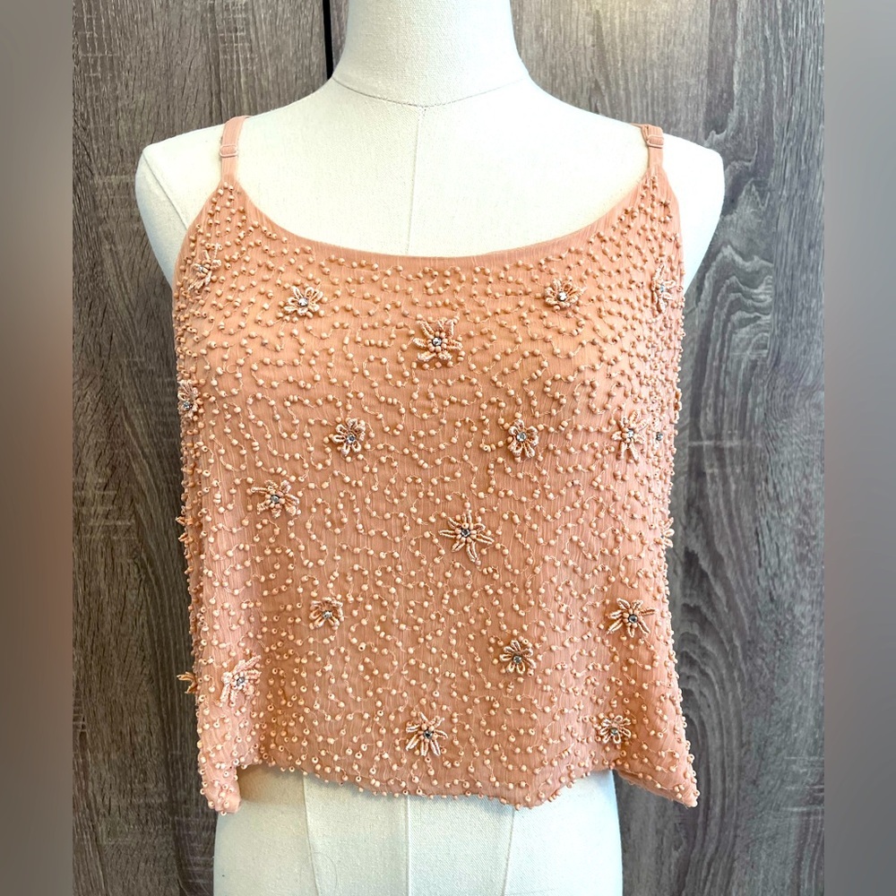 Forever 21 Beaded Nude Colored Cropped Top Camisole Tanktop. Size M